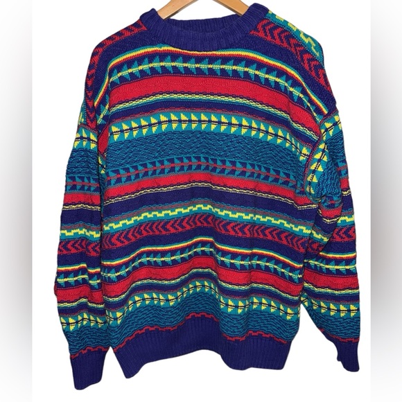 Vintage 80s 90s Woolrich cotton sweater rainbow jumper crewneck XL flawed - Picture 1 of 11